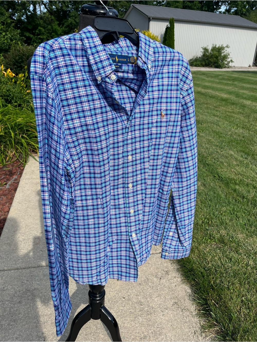 Polo Ralph Lauren Blue & Green Plaid Button-Down Shirt large